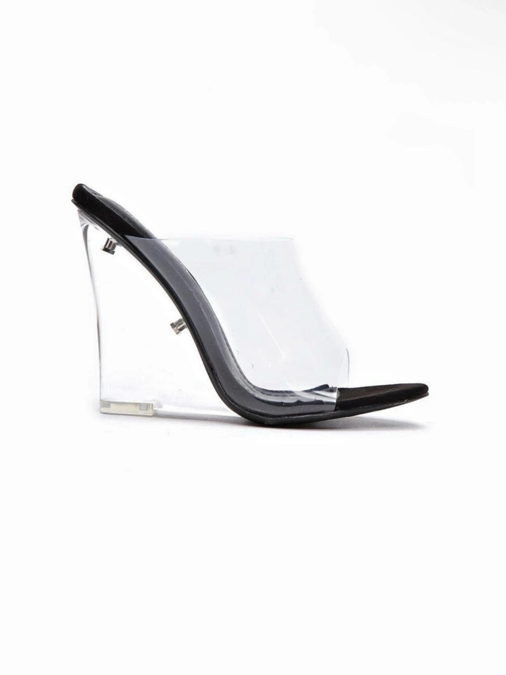 Black Lucite Wedge Heels Clear Heel High Heel Sandals PVC 4.5